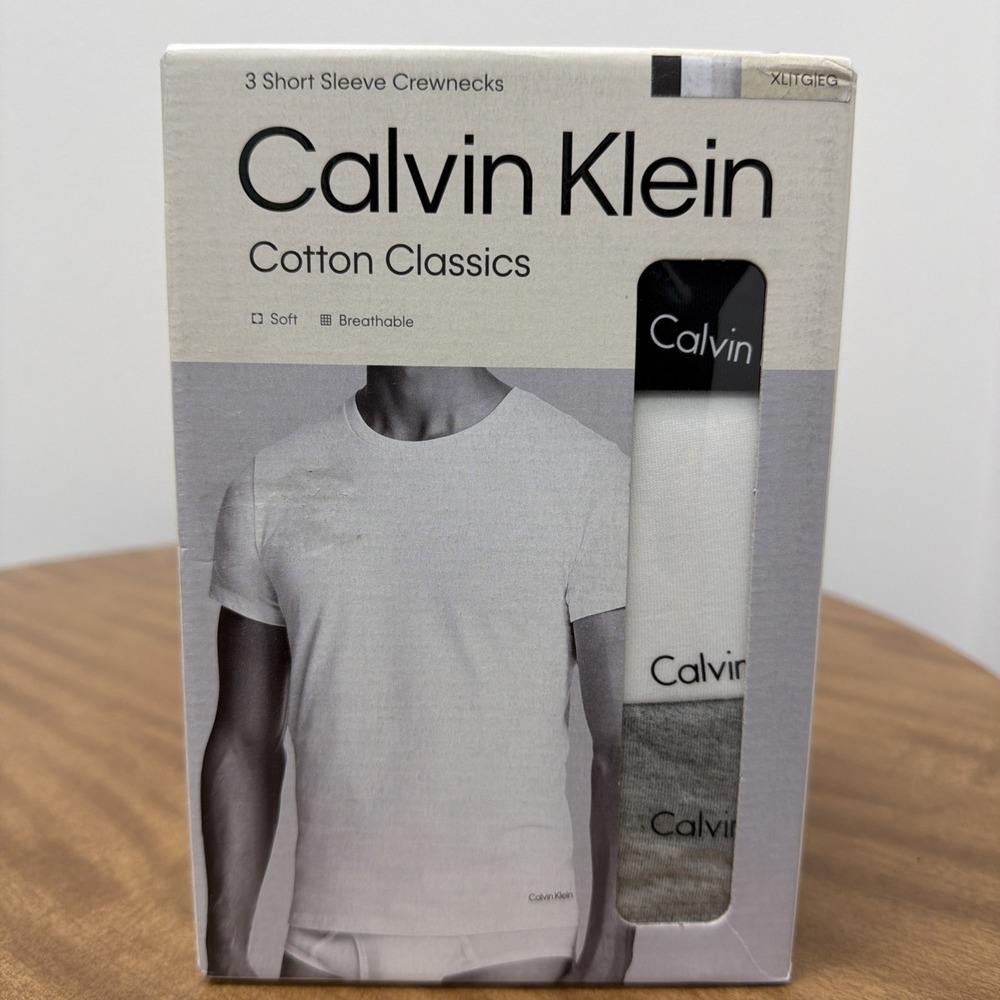 Calvin Klein Cotton Classics Men's XL Crew Neck shirt 3 PACK White/black/gray